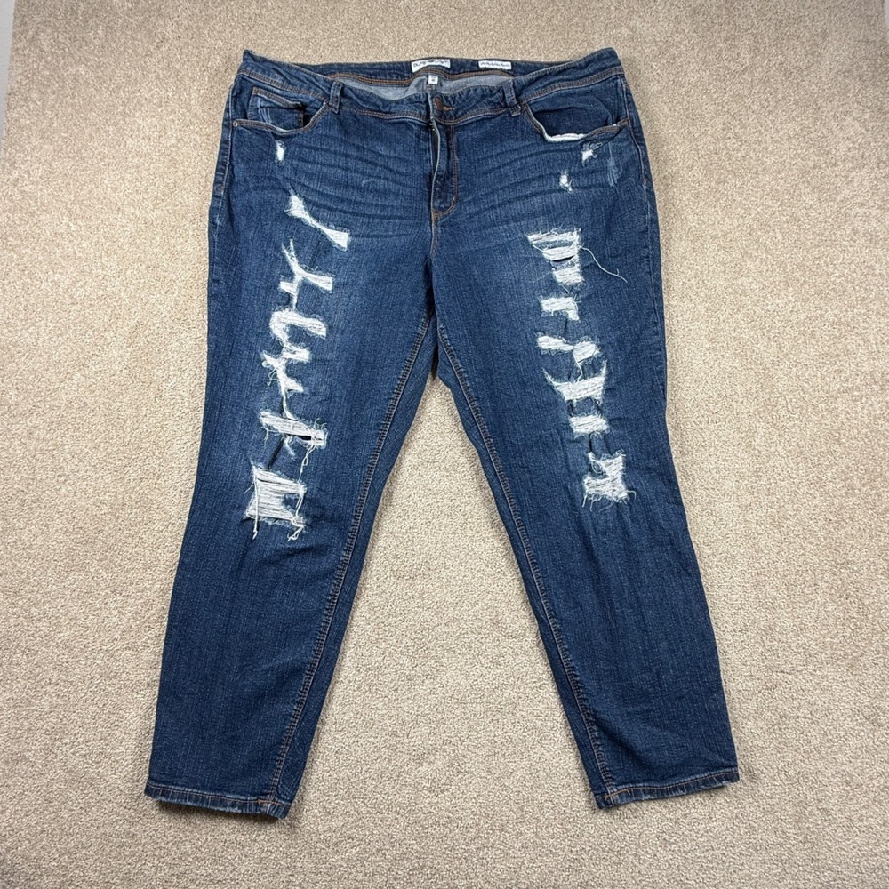 Black Daisy Jamie Relaxed Skinny Distressed Jeans Women Size 20 Blue Denim